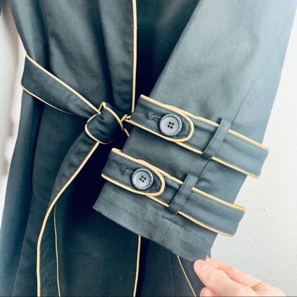 Marciano Luxury Gold Piped Black Trench Dress Coat - Picture 8 of 15